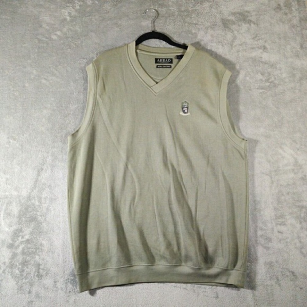 Ahead Authentic Sweater Vest Mens XL Green Hanover Crest‎ 100% Pima Cotton Golf